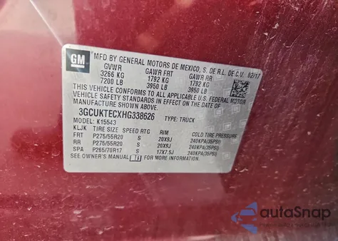 2017 Chevrolet Silverado K1500 High Country from USA, damaged, VIN 3GCUKTECXHG338626